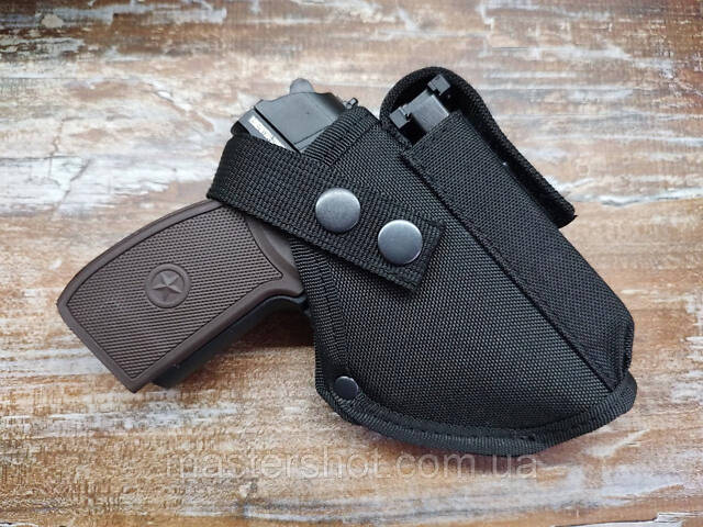 Кобура поясна для ПМ (Макарова) з підсумком та страхувальним шнуром, Oxford, чорна 971 ms - Фото 4
