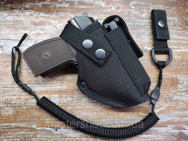Кобура поясна для ПМ (Макарова) з підсумком та страхувальним шнуром, Oxford, чорна 971 ms - Фото 2