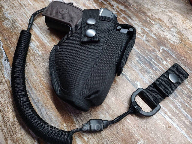 Кобура поясна для ПМ (Макарова) з підсумком та страхувальним шнуром, Oxford, чорна 971 ms - Фото 3