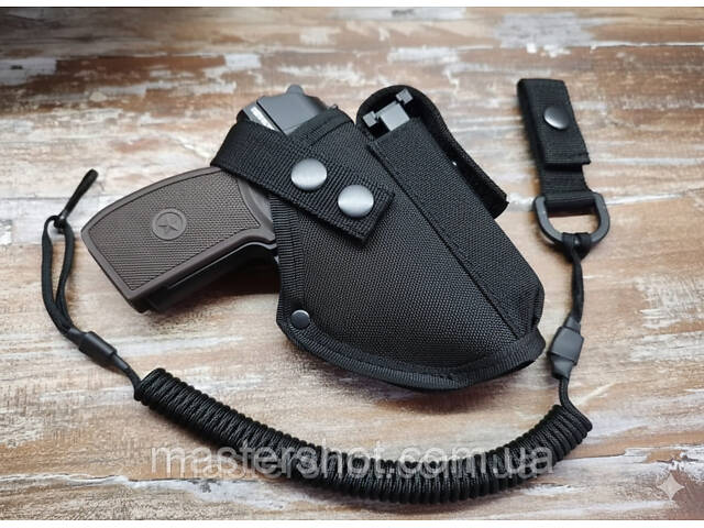 Кобура поясна для ПМ (Макарова) з підсумком та страхувальним шнуром, Oxford, чорна 971 ms - Фото 1
