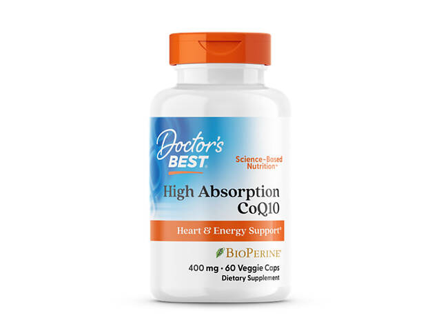 Коэнзим Q10, High Absorption CoQ10, Doctor's Best, биоперин, 400 мг, 60 веганских капсул Коэнзим Q10, High Absorption CoQ10, Doctor's Best, биоперин, 400 мг, 60 веганских капсул