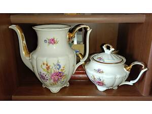Кофейник и чайный заварник с позолотой Tielsch Walbrzych Польша 1945-52 г