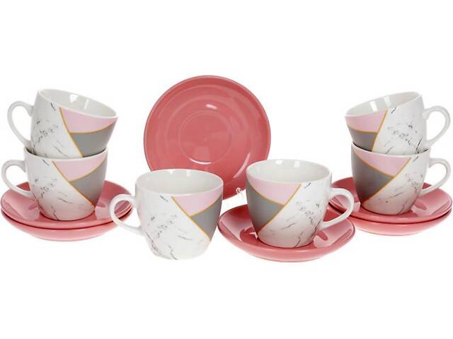 Кофейный набор на 6 персон 240мл Pink-Gray Marble Bona DP118087