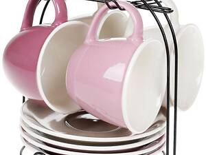 Кавовий сервіз 'Лавандове поле' 4 чашки 170 мл із блюдцями на підставці