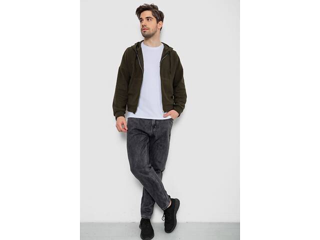 Кофта чоловіча на блискавці з капюшоном, колір хакі, 238R103-1 - Фото 2