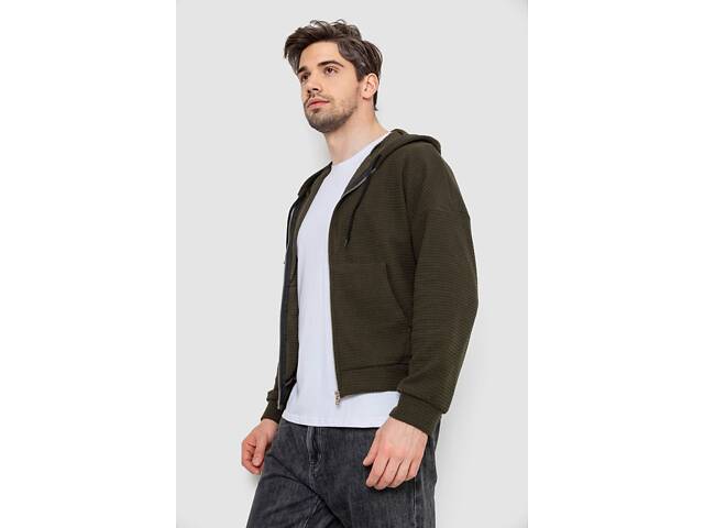 Кофта чоловіча на блискавці з капюшоном, колір хакі, 238R103-1 - Фото 3