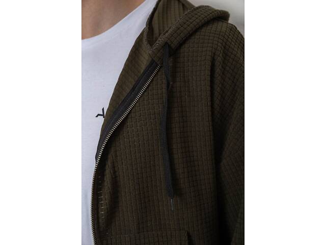 Кофта чоловіча на блискавці з капюшоном, колір хакі, 238R103-1 - Фото 5