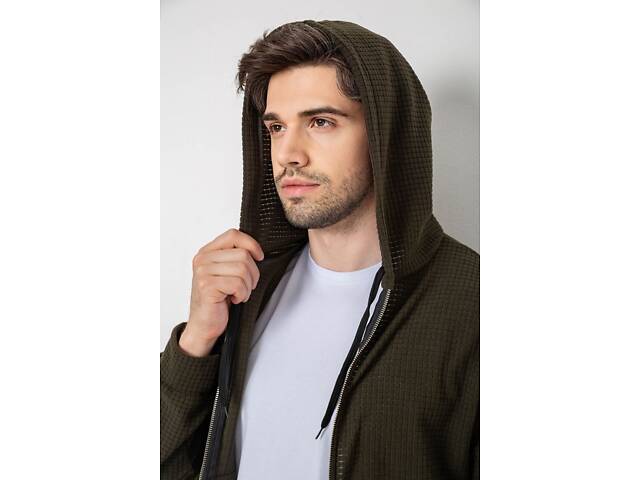 Кофта чоловіча на блискавці з капюшоном, колір хакі, 238R103-1 - Фото 6