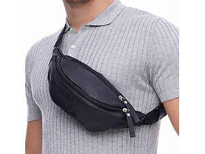 Кожаная бананка, мужская женская сумка из натуральной кожи, черная барсетка