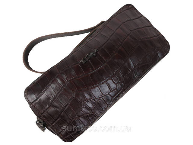 Шкіряна барсетка на три відділи під крокодила Mykhail Ikhtyar коричнева - Фото 1