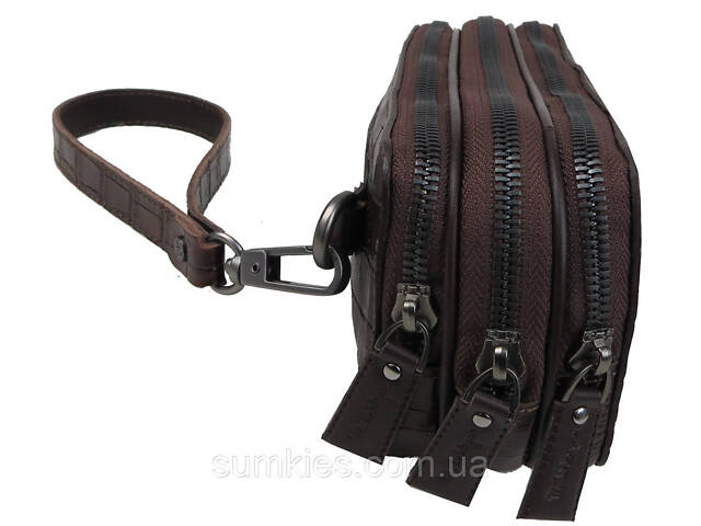 Шкіряна барсетка на три відділи під крокодила Mykhail Ikhtyar коричнева - Фото 2