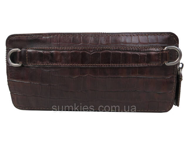 Шкіряна барсетка на три відділи під крокодила Mykhail Ikhtyar коричнева - Фото 3