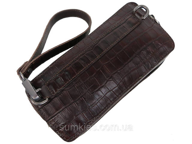 Шкіряна барсетка на три відділи під крокодила Mykhail Ikhtyar коричнева - Фото 5
