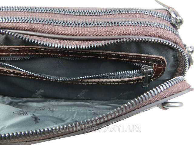 Шкіряна барсетка на три відділи під крокодила Mykhail Ikhtyar коричнева - Фото 6