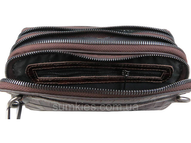 Шкіряна барсетка на три відділи під крокодила Mykhail Ikhtyar коричнева - Фото 8