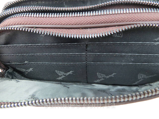 Шкіряна барсетка на три відділи під крокодила Mykhail Ikhtyar коричнева - Фото 9