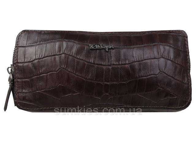 Шкіряна барсетка на три відділи під крокодила Mykhail Ikhtyar коричнева - Фото 10