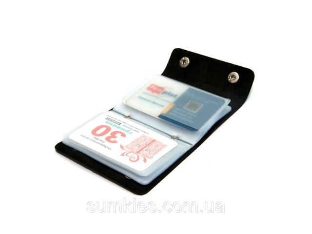 Шкіряна чорна візитниця книжка на дві кнопки Gofin SKG-10032 - Фото 2