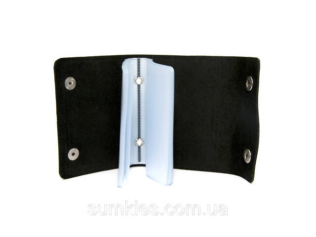 Шкіряна чорна візитниця книжка на дві кнопки Gofin SKG-10032 - Фото 4