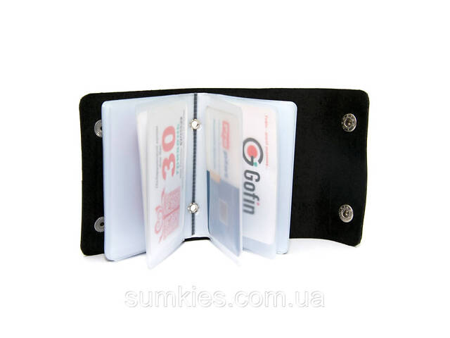 Шкіряна чорна візитниця книжка на дві кнопки Gofin SKG-10032 - Фото 3