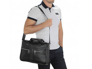 Кожаная деловая сумка для ноутбука документов А4 черная 71120A