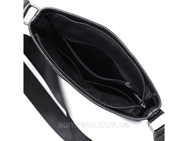 Шкіряна добротна чоловіча сумка через плече SHVIGEL 11603 Чорний - Фото 4