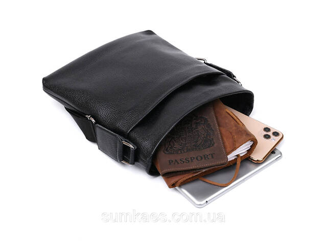 Шкіряна добротна чоловіча сумка через плече SHVIGEL 11603 Чорний - Фото 6