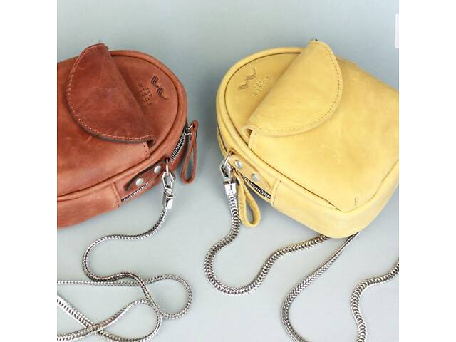 Кожаная женская мини-сумка Kroha желтая винтажная The Wings - Фото 2