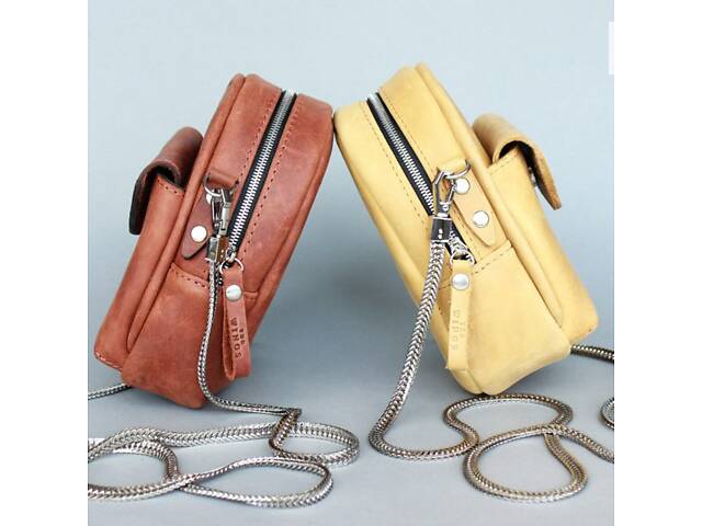 Кожаная женская мини-сумка Kroha желтая винтажная The Wings - Фото 3