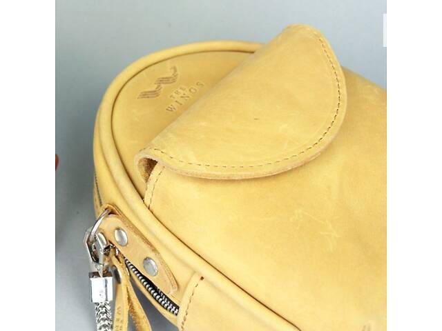 Кожаная женская мини-сумка Kroha желтая винтажная The Wings - Фото 4