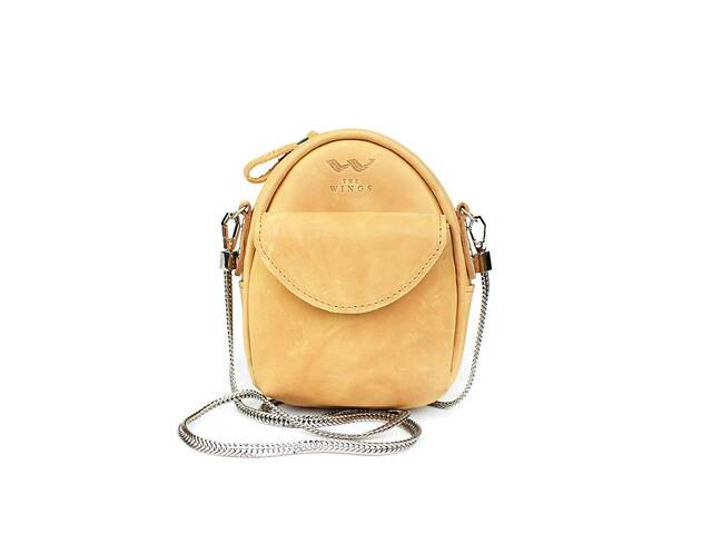 Кожаная женская мини-сумка Kroha желтая винтажная The Wings - Фото 5