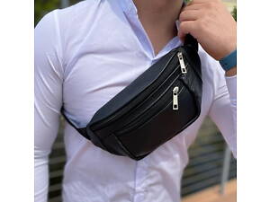 Кожаная качественная бананка мужская - женская сумка, черная сумка из кожи