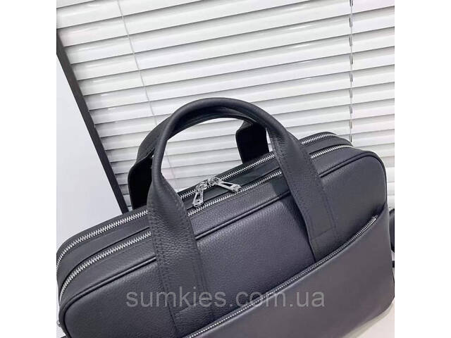 Шкіряна чоловіча ділова сумка для ноутбука 40x27x10, офісний портфель Tiding Bag 56901, чорний - Фото 2