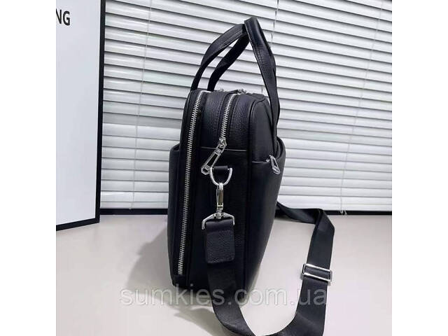 Шкіряна чоловіча ділова сумка для ноутбука 40x27x10, офісний портфель Tiding Bag 56901, чорний - Фото 3