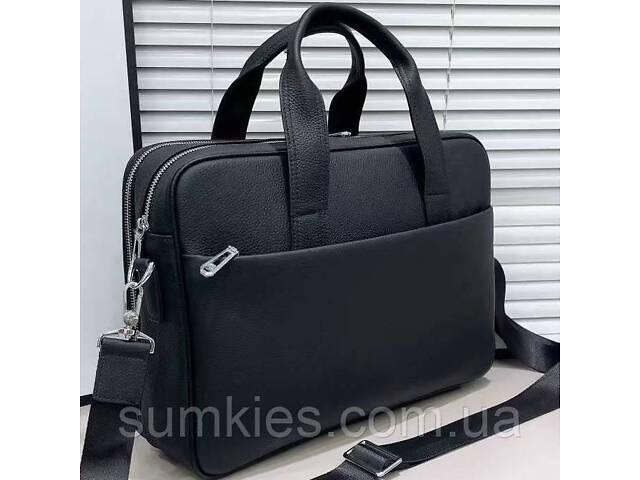 Шкіряна чоловіча ділова сумка для ноутбука 40x27x10, офісний портфель Tiding Bag 56901, чорний - Фото 4