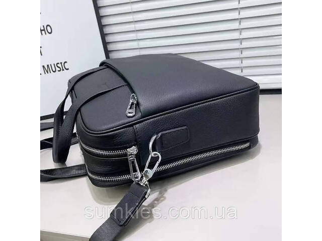 Шкіряна чоловіча ділова сумка для ноутбука 40x27x10, офісний портфель Tiding Bag 56901, чорний - Фото 5