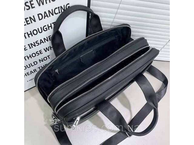 Шкіряна чоловіча ділова сумка для ноутбука 40x27x10, офісний портфель Tiding Bag 56901, чорний - Фото 6