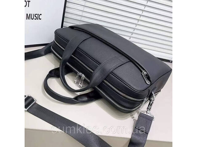 Шкіряна чоловіча ділова сумка для ноутбука 40x27x10, офісний портфель Tiding Bag 56901, чорний - Фото 7