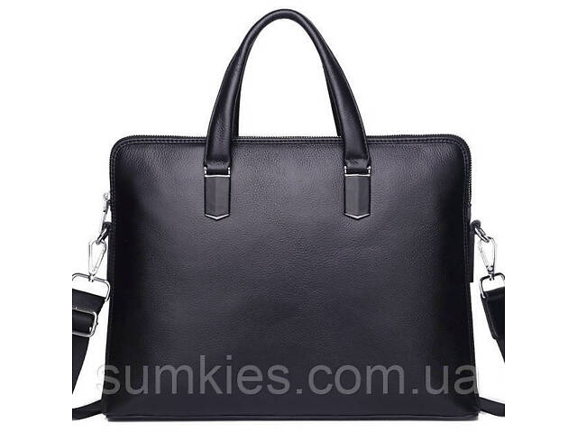 Шкіряна чоловіча ділова сумка-портфель портфель для ноутбука 37х28.5х7, дипломат для офіса Tiding Bag 64028 чорний - Фото 1