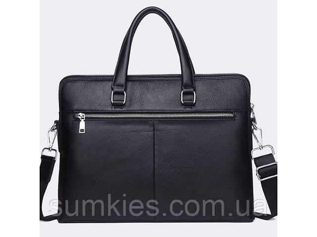 Шкіряна чоловіча ділова сумка-портфель портфель для ноутбука 37х28.5х7, дипломат для офіса Tiding Bag 64028 чорний - Фото 2
