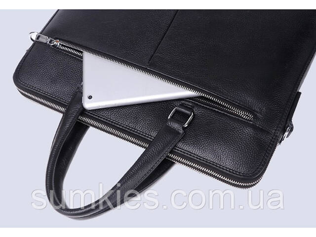 Шкіряна чоловіча ділова сумка-портфель портфель для ноутбука 37х28.5х7, дипломат для офіса Tiding Bag 64028 чорний - Фото 4