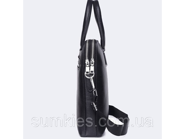 Шкіряна чоловіча ділова сумка-портфель портфель для ноутбука 37х28.5х7, дипломат для офіса Tiding Bag 64028 чорний - Фото 5