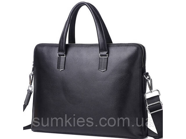 Шкіряна чоловіча ділова сумка-портфель портфель для ноутбука 37х28.5х7, дипломат для офіса Tiding Bag 64028 чорний - Фото 6