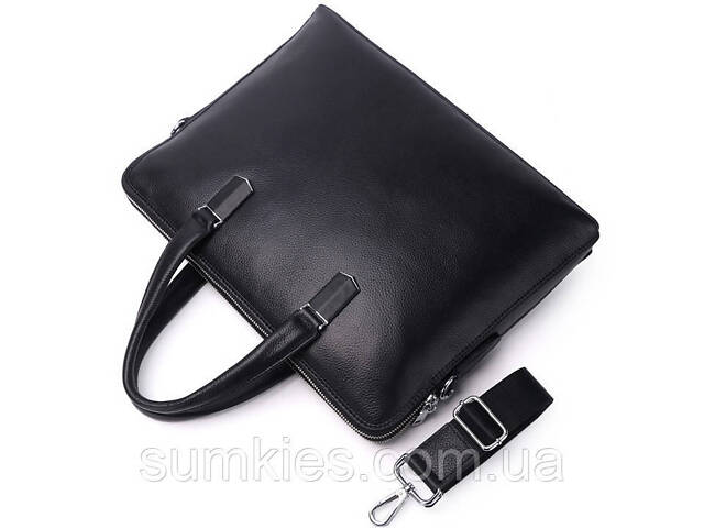 Шкіряна чоловіча ділова сумка-портфель портфель для ноутбука 37х28.5х7, дипломат для офіса Tiding Bag 64028 чорний - Фото 7