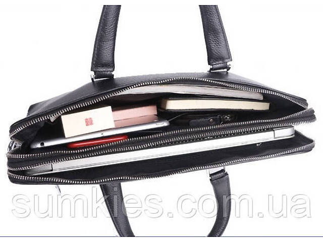 Шкіряна чоловіча ділова сумка-портфель портфель для ноутбука 37х28.5х7, дипломат для офіса Tiding Bag 64028 чорний - Фото 8