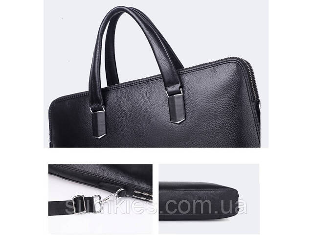 Шкіряна чоловіча ділова сумка-портфель портфель для ноутбука 37х28.5х7, дипломат для офіса Tiding Bag 64028 чорний - Фото 9