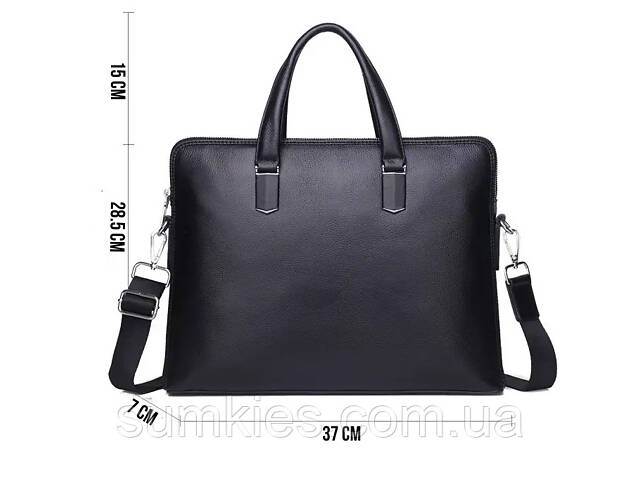Шкіряна чоловіча ділова сумка-портфель портфель для ноутбука 37х28.5х7, дипломат для офіса Tiding Bag 64028 чорний - Фото 10