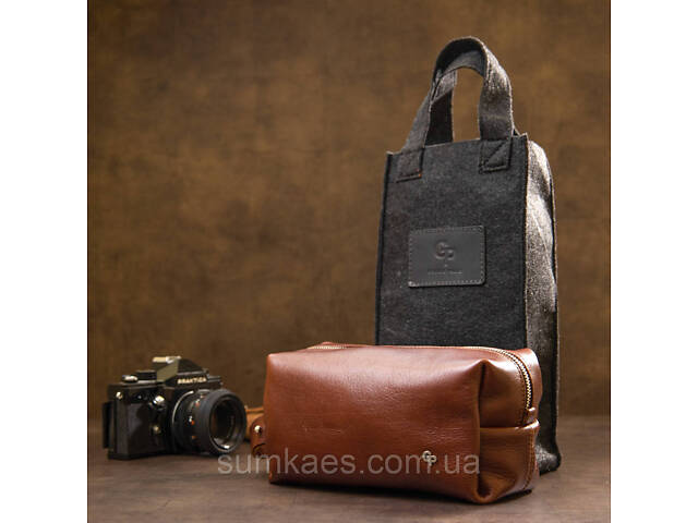 Шкіряна чоловіча косметичка GRANDE PELLE 11418 Коричневий - Фото 10