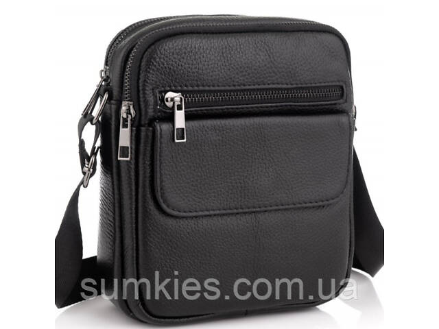 Шкіряна чоловіча сумка 17х21х5, барсетка через плече Tiding Bag 4134A чорна - Фото 1