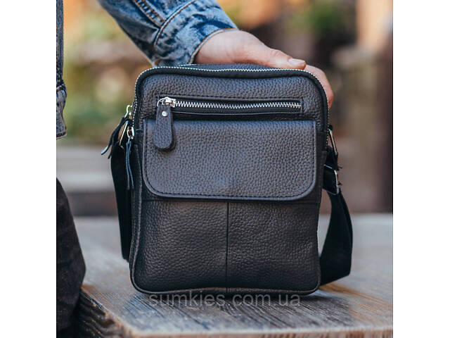 Шкіряна чоловіча сумка 17х21х5, барсетка через плече Tiding Bag 4134A чорна - Фото 2